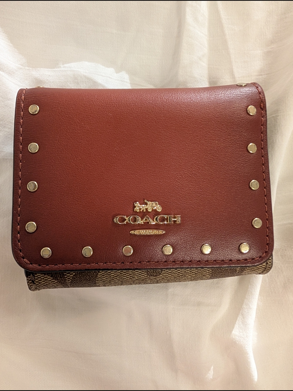 Coach Riley Rivets Small Studded Trifold Wallet